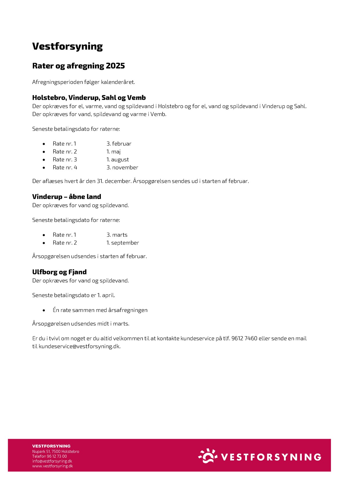 Rater og afregning for 2025